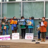 People protesting outside